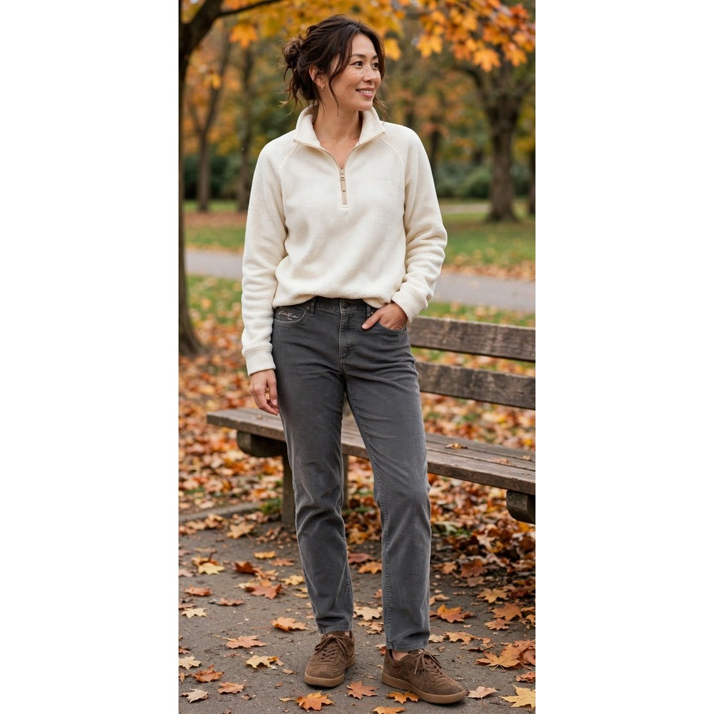Eddie Bauer Womens Tall 14 Corduroy Pants Gray Boyfriend Relaxed Straight Leg